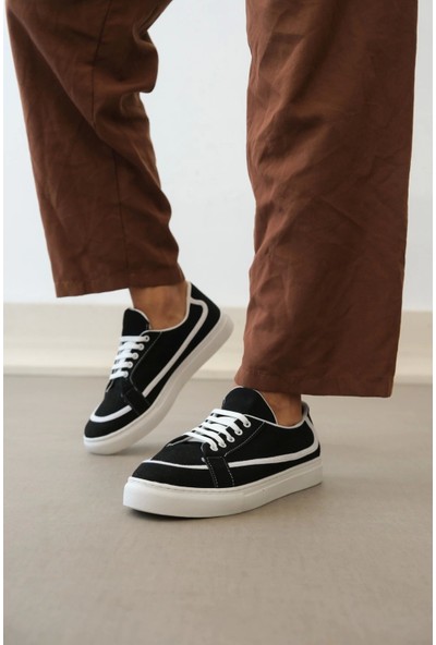 BA0351 Boa Bağcıklı Deri Tozu Günlük Siyah Renk Spor Ayakkabı