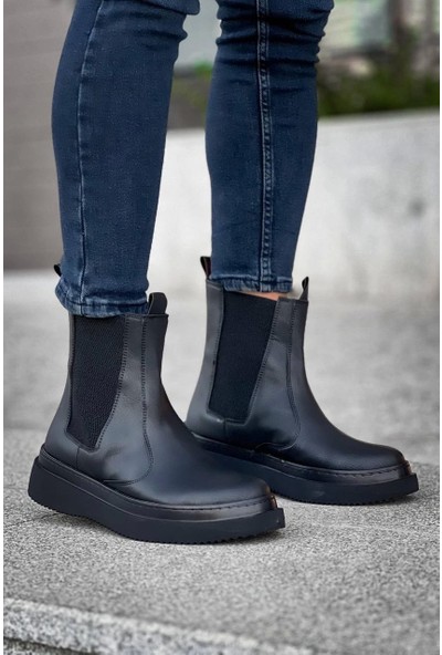 KB-0992  Kuback Siyah Cilt Siyah Yüksek Taban  Lastikli Erkek Bot