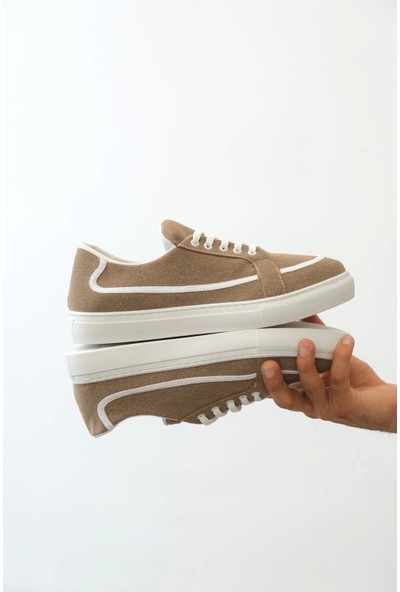 BA0351 Boa Bağcıklı Deri Tozu Günlük Vizon Renk Spor Ayakkabı