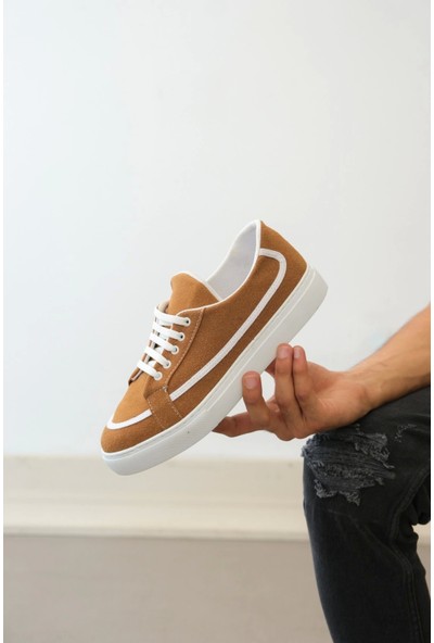 BA0351 Boa Bağcıklı Deri Tozu Günlük Taba Renk Spor Ayakkabı