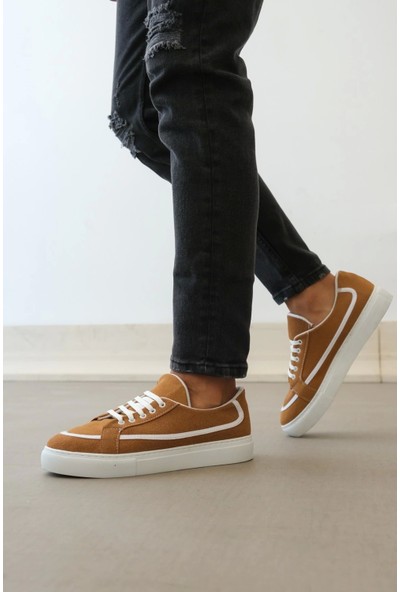 BA0351 Boa Bağcıklı Deri Tozu Günlük Taba Renk Spor Ayakkabı