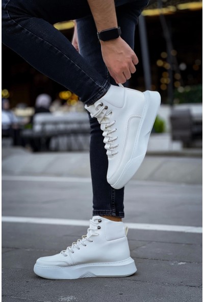 BA0321 Gizli Bağcıklı Erkek Yüksek Taban Beyaz Spor Bot
