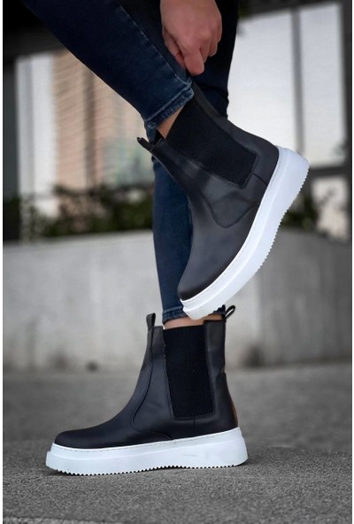 KB-0992  Kuback Siyah Cilt  Yüksek Taban  Lastikli Erkek Bot