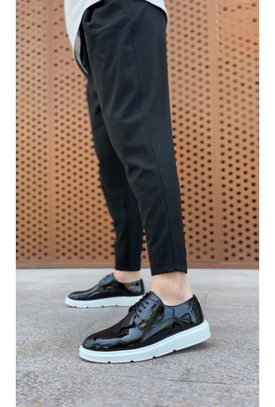 BA0003 Bağcıklı Klasik  Siyah Rugan Yüksek Taban Casual Erkek Ayakkabı