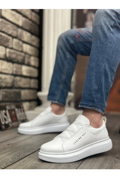 Aradım Taradım BA0134 Boa Kalın Yüksek Taban Çapraz Bant Beyaz Erkek Ayakkabı