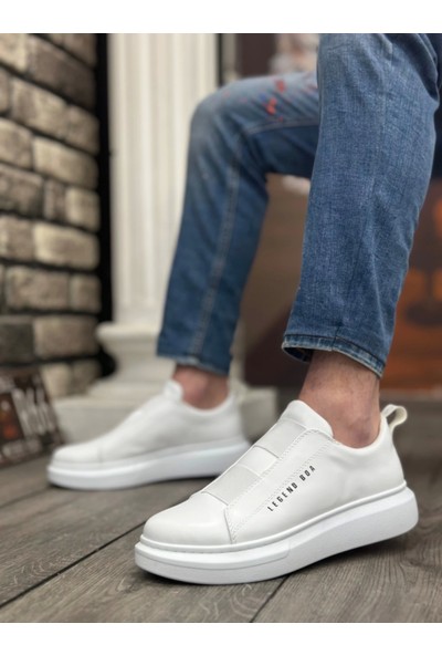 Aradım Taradım BA0307 Boa Kalın Yüksek Taban Çift Bant Beyaz Erkek Ayakkabı