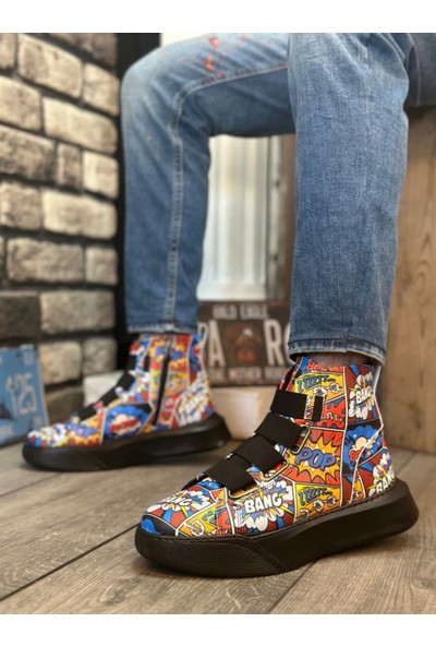 BA0142 Bantlı Erkek Yüksek Taban Popart Model Spor Bot