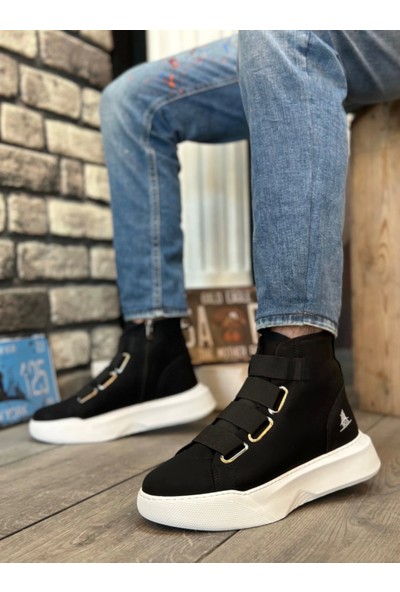 BA0142 Bantlı Erkek Yüksek Taban Siyah Spor Bot