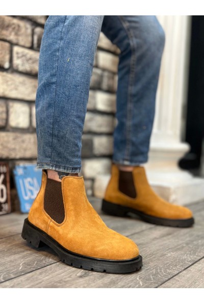 Aradım Taradım BA0319 Içi Dışı Hakiki Deri Camel Süet Erkek Spor Yarım Bilek Bot
