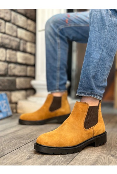 Aradım Taradım BA0319 Içi Dışı Hakiki Deri Camel Süet Erkek Spor Yarım Bilek Bot