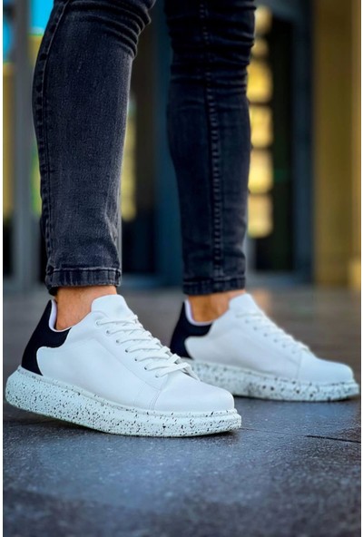 KB-X500  Kuback Beyaz Siyah  Yüksek Taban Bağcıklı Günlük Erkek Ayakkabı