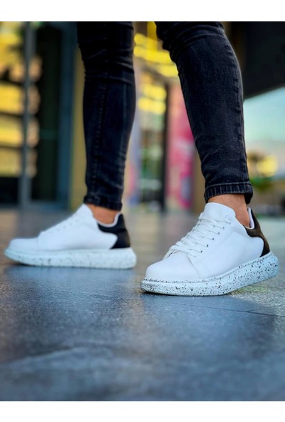 KB-X500  Kuback Beyaz Siyah  Yüksek Taban Bağcıklı Günlük Erkek Ayakkabı