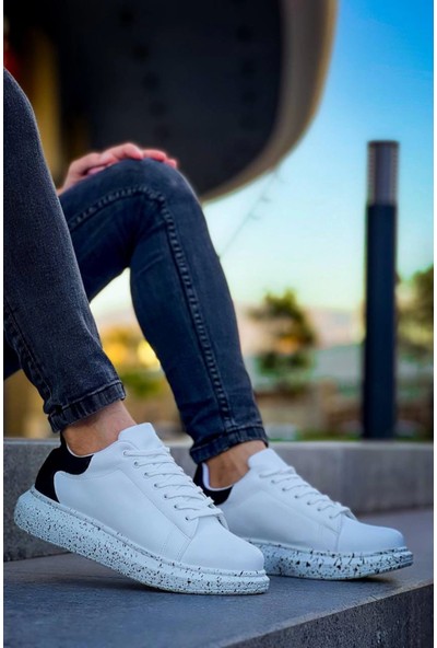 KB-X500  Kuback Beyaz Siyah  Yüksek Taban Bağcıklı Günlük Erkek Ayakkabı