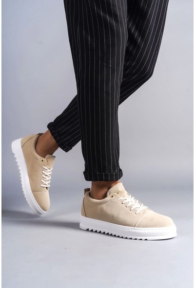 SLW152 Cool Bağcıklı Süet Erkek Günlük Spor Klasik Ayakkabı Bt Krem