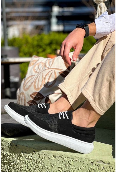 KB-042  Kuback Bağcıklı  Siyah Deri Tozu Beyaz Taban Günlük Erkek Ayakkabı