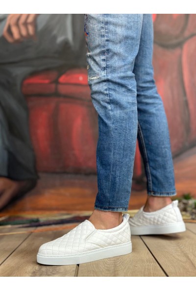 BA0353 Bağcıksız Kapitone Beyaz Günlük Erkek Ayakkabı