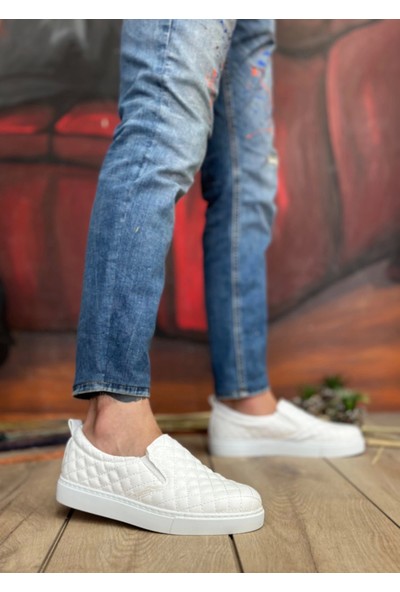 BA0353 Bağcıksız Kapitone Beyaz Günlük Erkek Ayakkabı