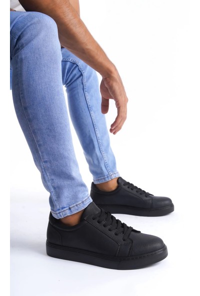 SLW165 Elite Cilt Erkek Günlük Sneaker Ayakkabı St Siyah