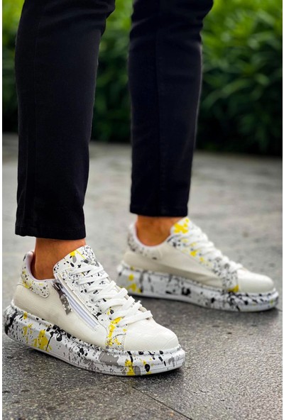 Kb-02  Kuback  Bağcıklı Crocodile Beyaz Sarı Günlük Erkek Ayakkabı