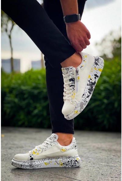 Kb-02  Kuback  Bağcıklı Crocodile Beyaz Sarı Günlük Erkek Ayakkabı