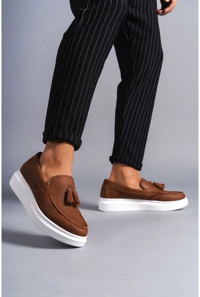 SLW154 Blaze Bağcıksız Püsküllü Cilt Erkek Günlük Spor Klasik Ayakkabı Bt Taba