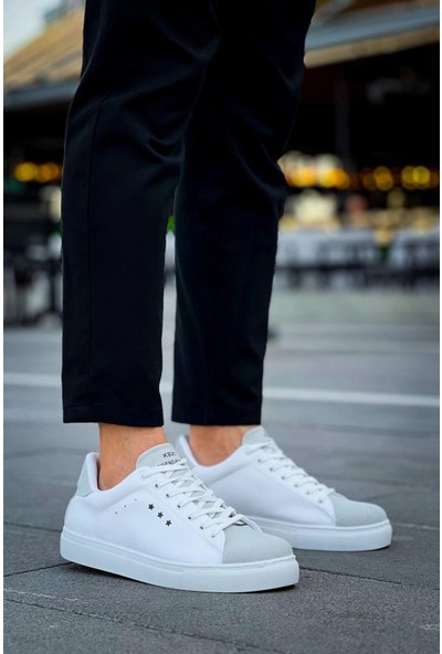 Kb-X7  Kuback Beyaz Gri Yüksek Taban Bağcıklı Günlük Erkek Ayakkabı