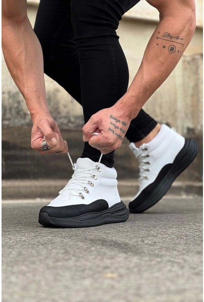 Wagoon WG035 Kömür Beyaz Yüksek Taban Yarım Bilek Bot