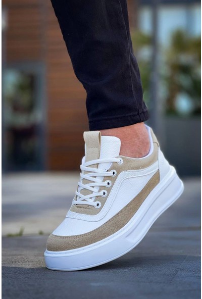 KB-006 Kuback Beyaz Cilt Bej Süet  Yüksek Taban Bağcıklı Günlük Erkek Ayakkabı