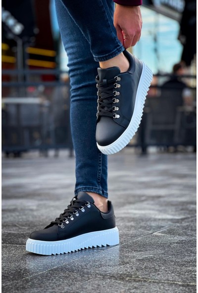 Aradım Taradım BA0505 Çengel Bağcıklı Siyah Renk Beyaz Tabanlı Günlük Ayakkabı