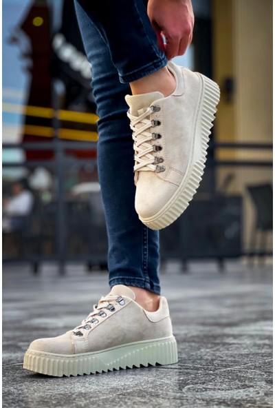 Aradım Taradım BA0505 Çengel Bağcıklı Krem Renk Yüksek Tabanlı Günlük Ayakkabı