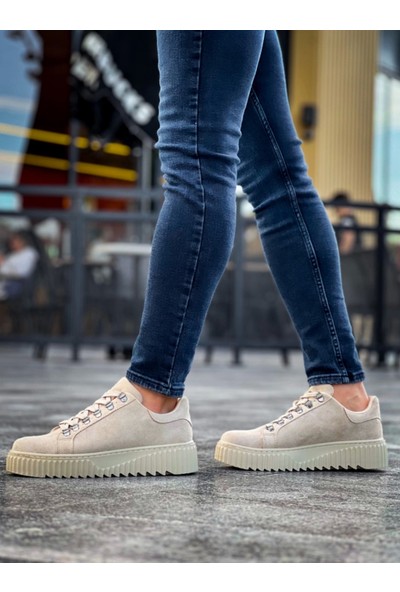 Aradım Taradım BA0505 Çengel Bağcıklı Krem Renk Yüksek Tabanlı Günlük Ayakkabı