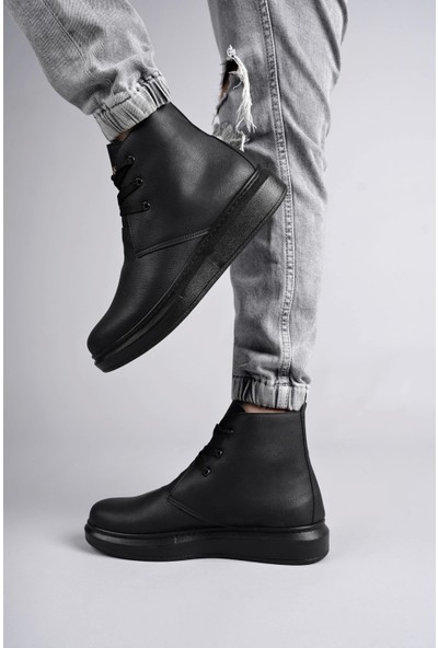 SLW207 Oslo Bağcıklı Cilt Erkek Günlük Spor Bot St Siyah