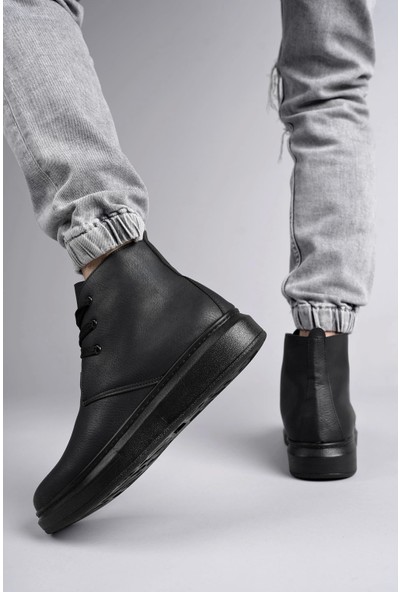 SLW207 Oslo Bağcıklı Cilt Erkek Günlük Spor Bot St Siyah