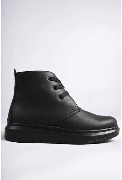 SLW207 Oslo Bağcıklı Cilt Erkek Günlük Spor Bot St Siyah