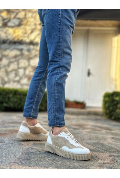 Aradım Taradım BA0802 Boa Krem Süet Yüksek Taban Erkek Günlük Ayakkabı