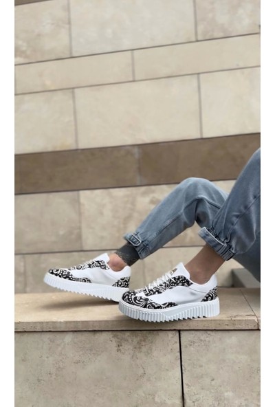 Aradım Taradım BA0802 Boa Gotik Desenli Beyaz Yüksek Taban Erkek Günlük Ayakkabı