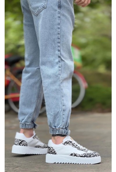 Aradım Taradım BA0802 Boa Gotik Desenli Beyaz Yüksek Taban Erkek Günlük Ayakkabı