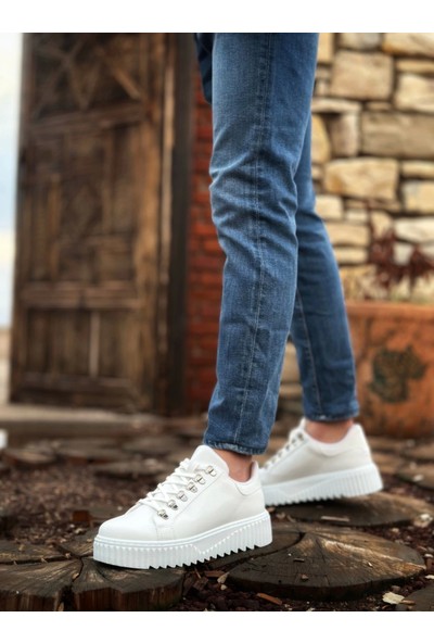 Aradım Taradım BA0505 Çengel Bağcıklı Beyaz Renk Yüksek Tabanlı Günlük Ayakkabı