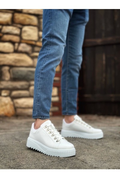Aradım Taradım BA0505 Çengel Bağcıklı Beyaz Renk Yüksek Tabanlı Günlük Ayakkabı