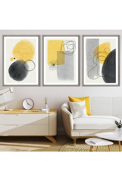 Geometrik Sarı Tonlar 1 Üçlü Çerçeve ve Poster Seti - C1032