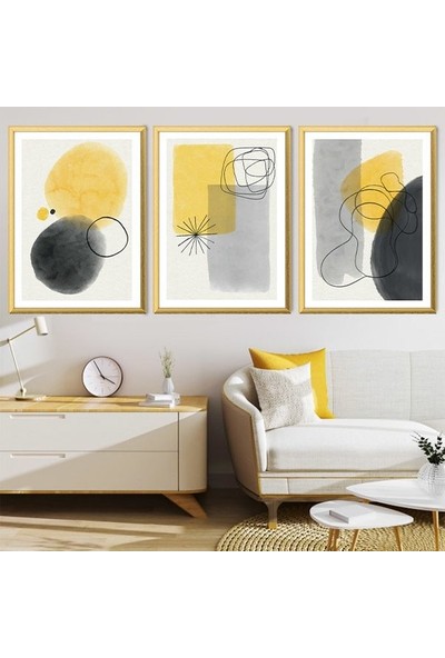 Geometrik Sarı Tonlar 1 Üçlü Çerçeve ve Poster Seti - C1032