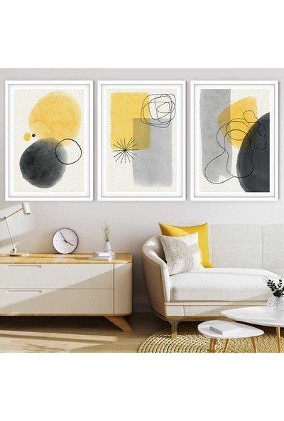 Geometrik Sarı Tonlar 1 Üçlü Çerçeve ve Poster Seti - C1032