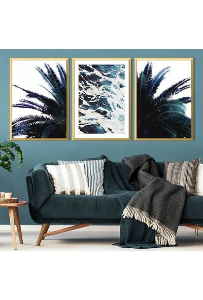 Palmiyeler ve Dalga 1 Üçlü Çerçeve ve Poster Seti - DO1001