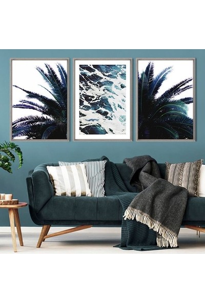 Palmiyeler ve Dalga 1 Üçlü Çerçeve ve Poster Seti - DO1001