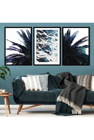 Palmiyeler ve Dalga 1 Üçlü Çerçeve ve Poster Seti - DO1001