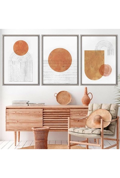 Turuncu Yuvarlaklar 1 Üçlü Çerçeve ve Poster Seti - C1008