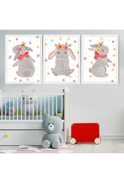 Tavşanlar Üçlü Çerçeve ve Poster Seti - HA1030
