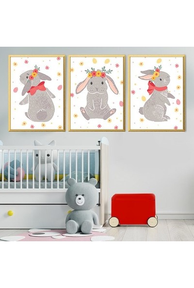 Tavşanlar Üçlü Çerçeve ve Poster Seti - HA1030