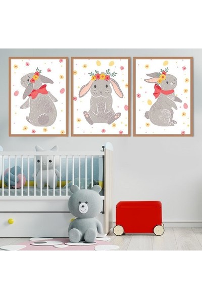 Tavşanlar Üçlü Çerçeve ve Poster Seti - HA1030