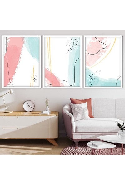 Çizgisel Lekeler 5 Üçlü Çerçeve ve Poster Seti - C1037